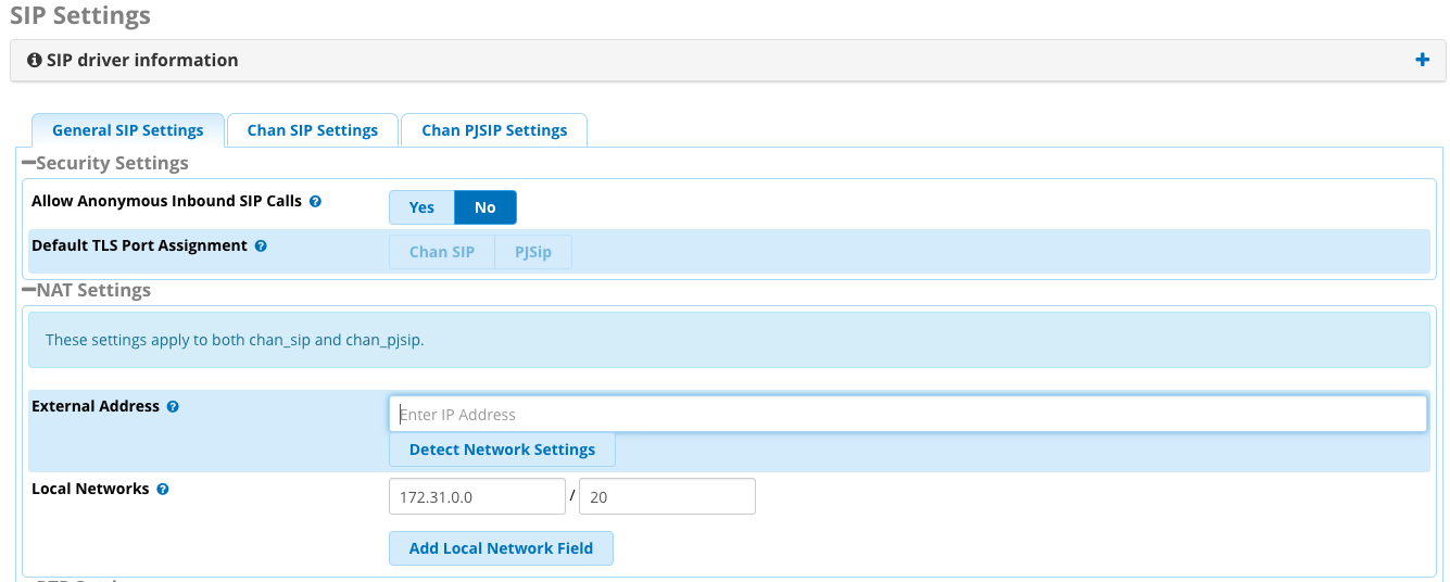 Asterisk SIP settings