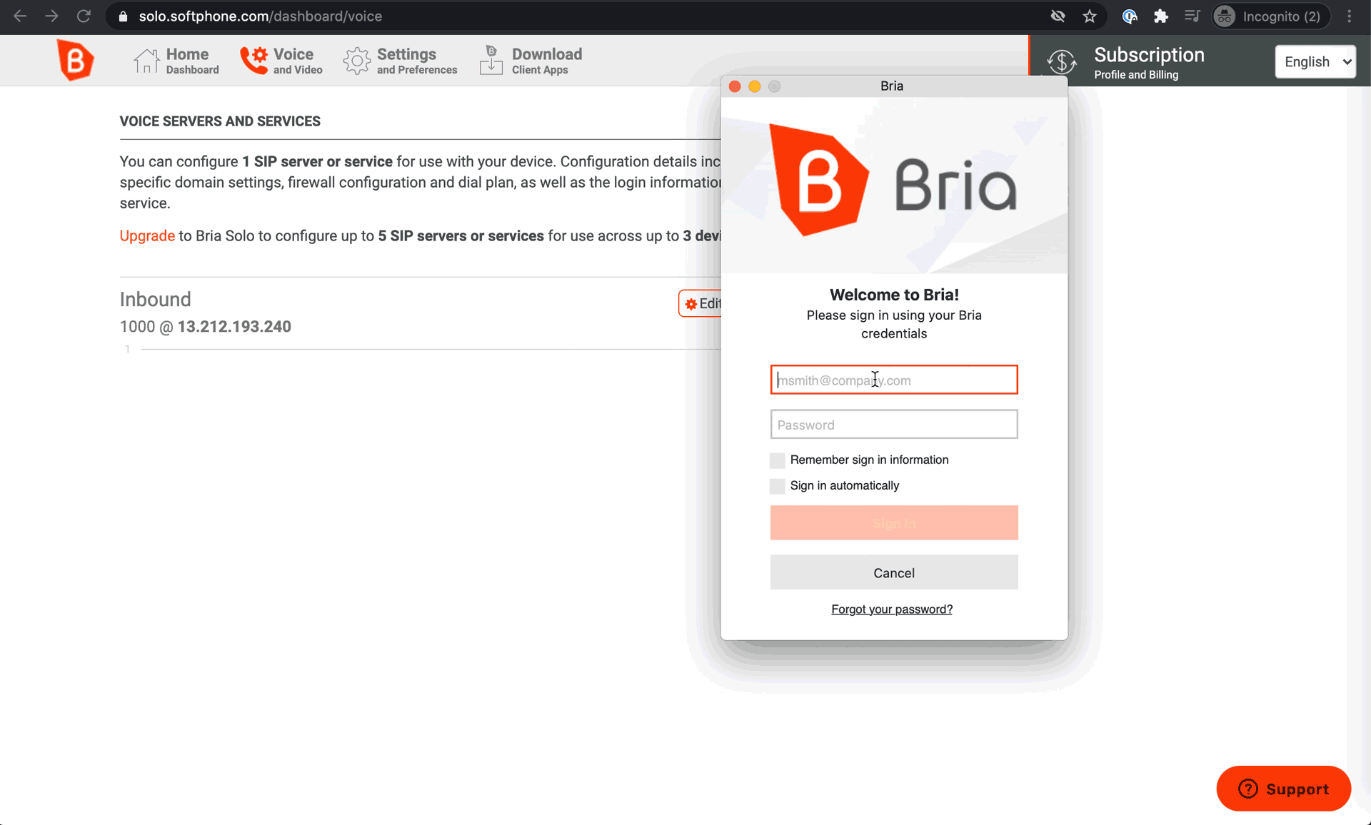 Receive Incoming calls on Bria